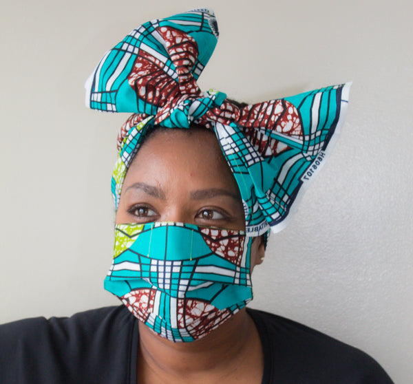 Mask & Head Wrap Set, Teal