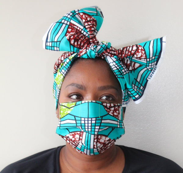 Mask & Head Wrap Set, Teal
