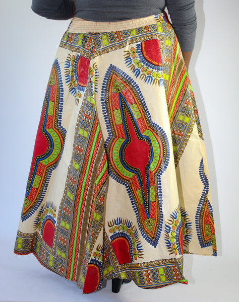 Ivory & Red Dashiki Print Maxi Skirt