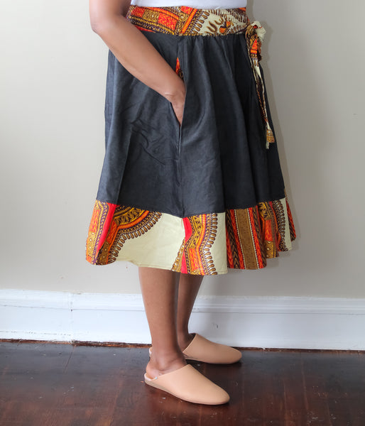 Dark Denim & Ankara Skirt
