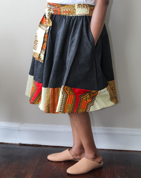 Dark Denim & Ankara Skirt