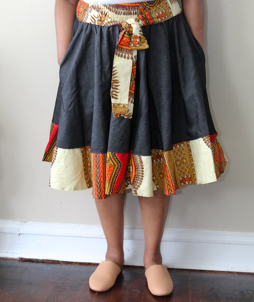 Dark Denim & Ankara Skirt