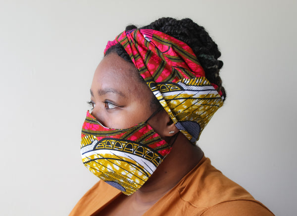 Fuchsia Mask & Head Wrap Set