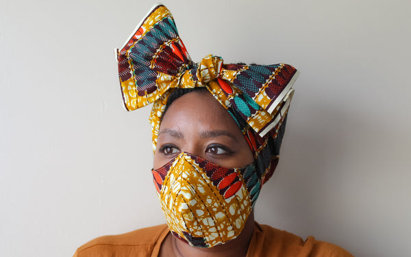 Gold, Orange Mask & Head Wrap Set