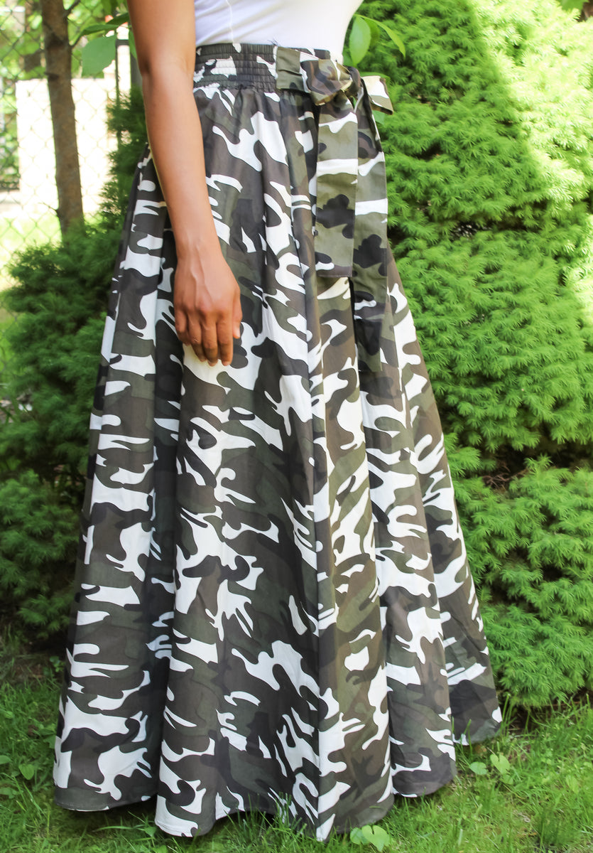 Grey & White Camo Maxi Skirt | kayraimports.com – Kayra Imports