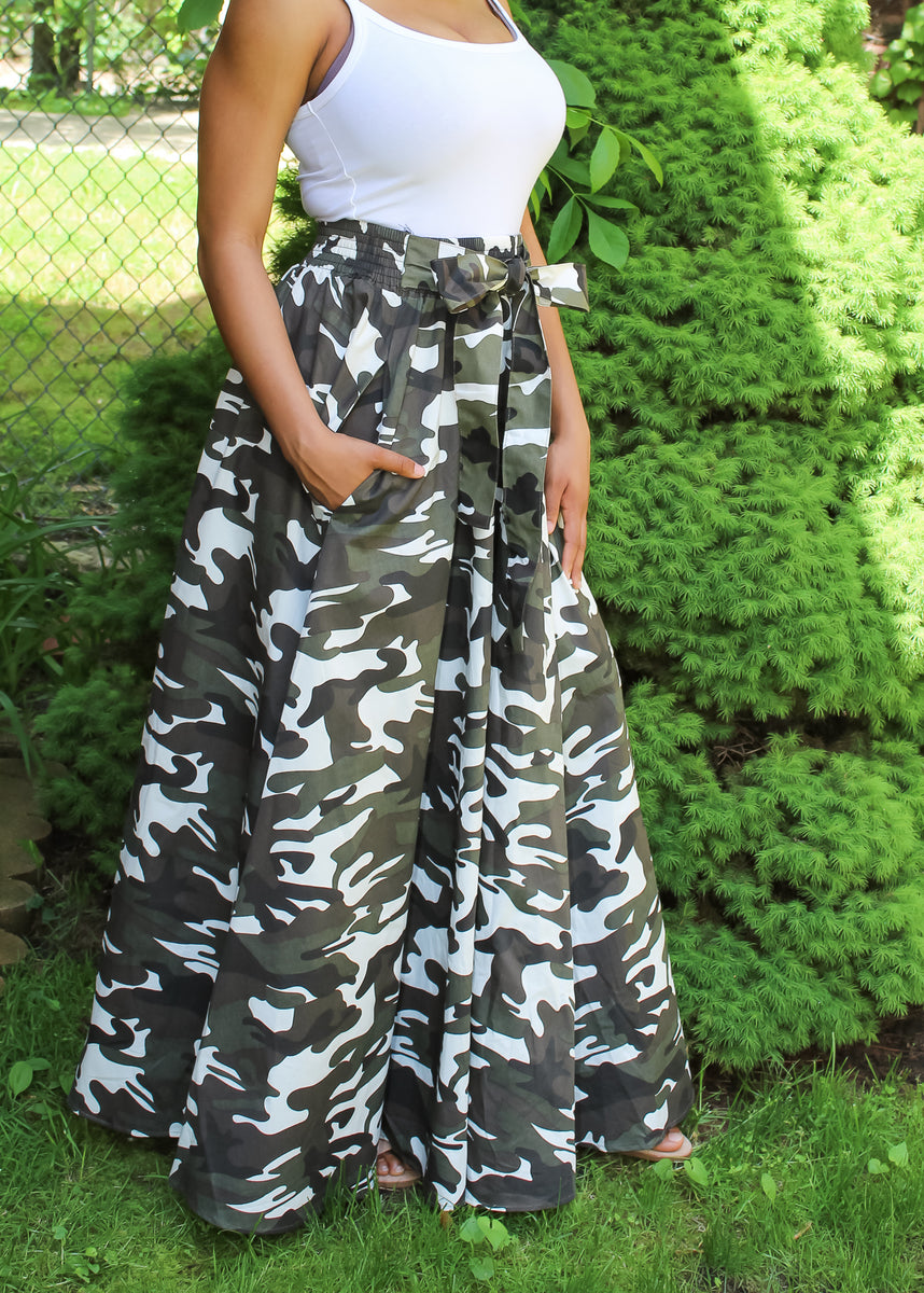Grey White Camo Maxi Skirt