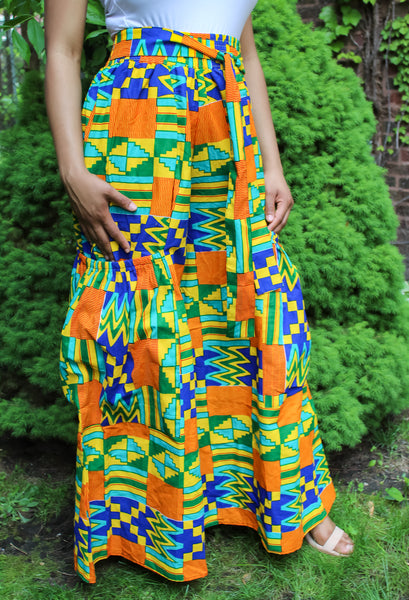 Royal Orange Kente Print Pants