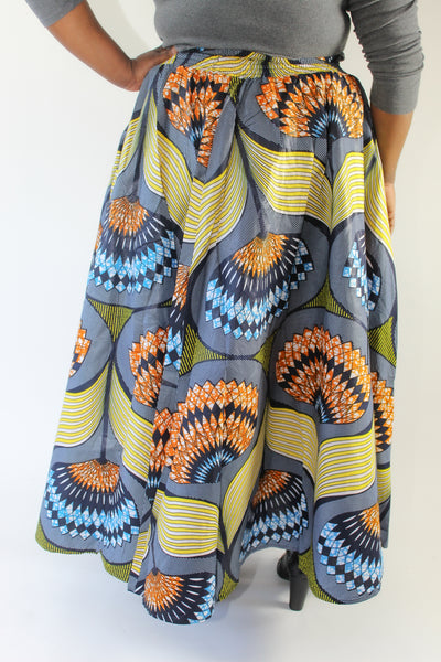 Blue, Orange, & Yellow Printed Skirt