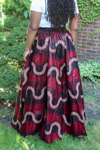 Sangria & Black Ankara Print Skirt