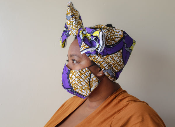 Purple & Yellow Mask Head Wrap Set