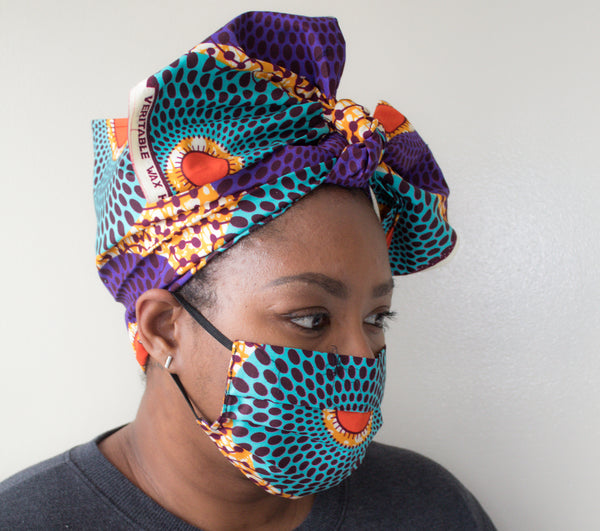 Mask & Head Wrap Set, Teal & Purple