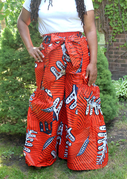 Red & Navy Leaf Print Pant
