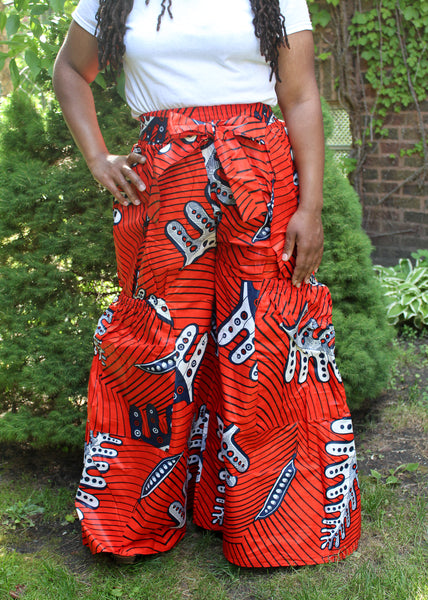 Red & Navy Leaf Print Pant