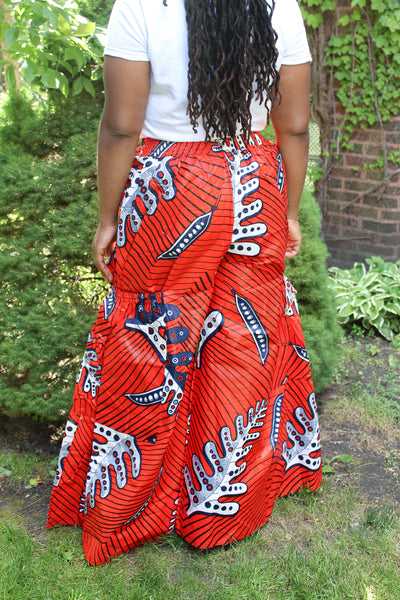 Red & Navy Leaf Print Pant