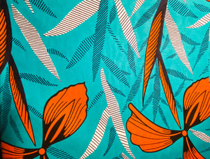 Teal & Orange Floral Fabric