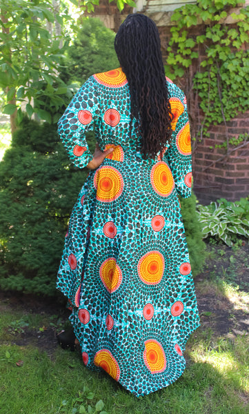 Teal Circle Print High Low Dress
