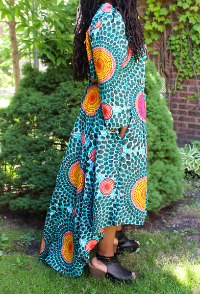 Teal Circle Print High Low Dress