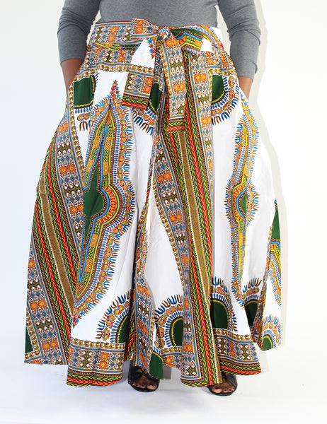 White Dashiki Print Maxi Skirt