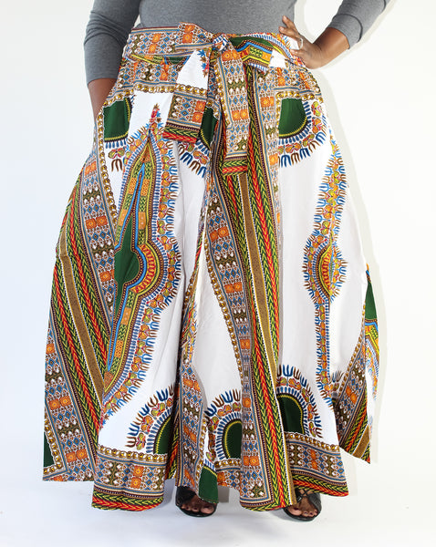 White Dashiki Print Maxi Skirt