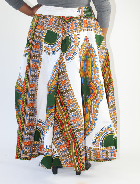 White Dashiki Print Maxi Skirt