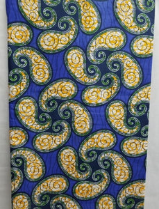 Blue, Green & Mustard Paisley Print Fabric
