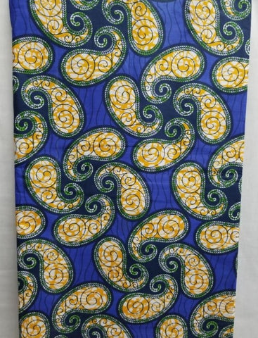 Blue, Green & Mustard Paisley Print Fabric