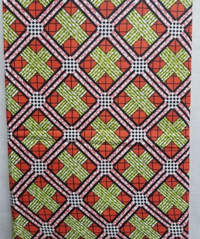 Orange, Green & Pink African Print Fabric