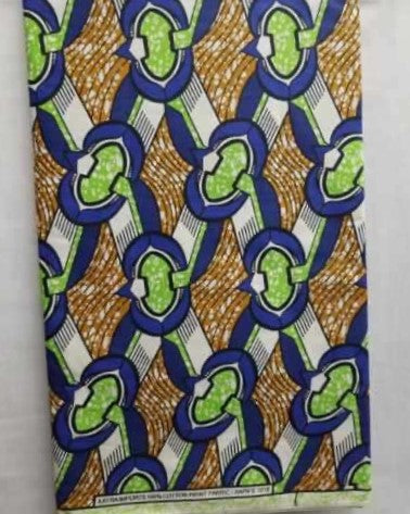 Blue, Green & Mustard African Print Fabric