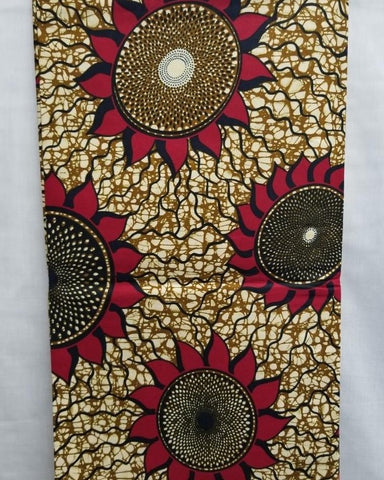 Brown & Burgundy Sun Flower African Print Fabric