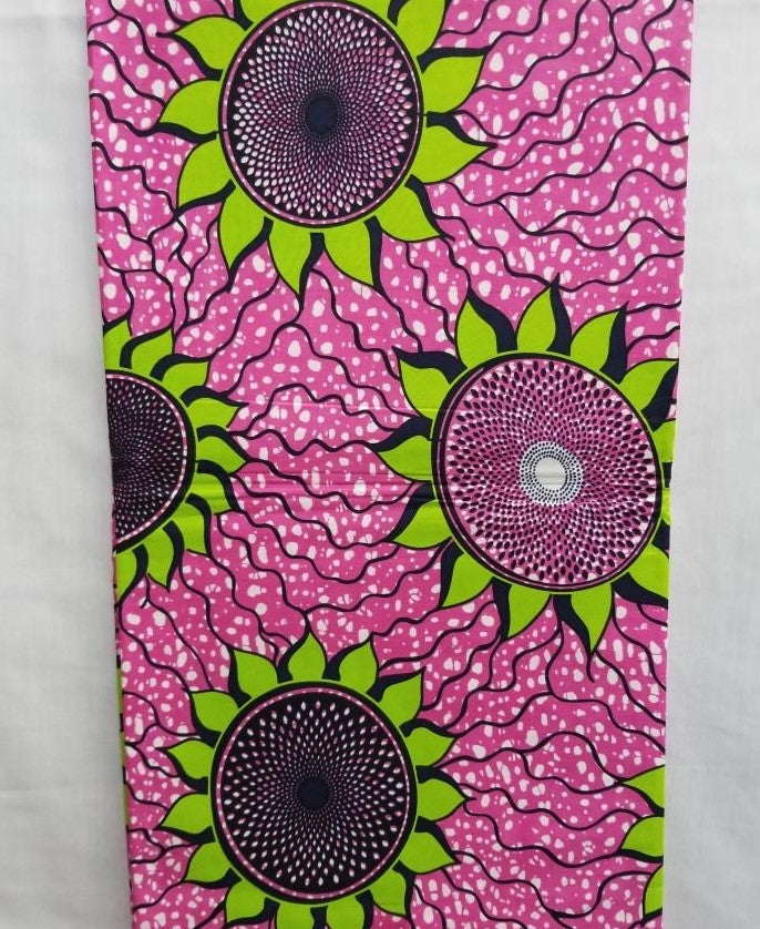 Pink & Green Sun Flower African Print Fabric