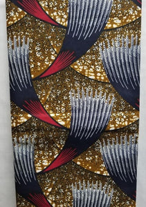 Dark Gold, Burgundy, & Navy Blue African Print Fabric