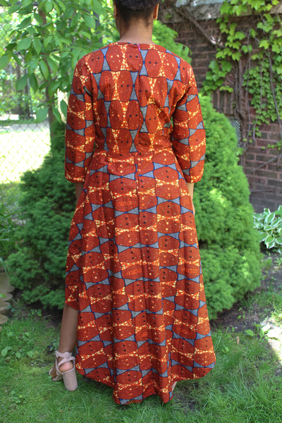Rust Triangle Print High-Low Dress