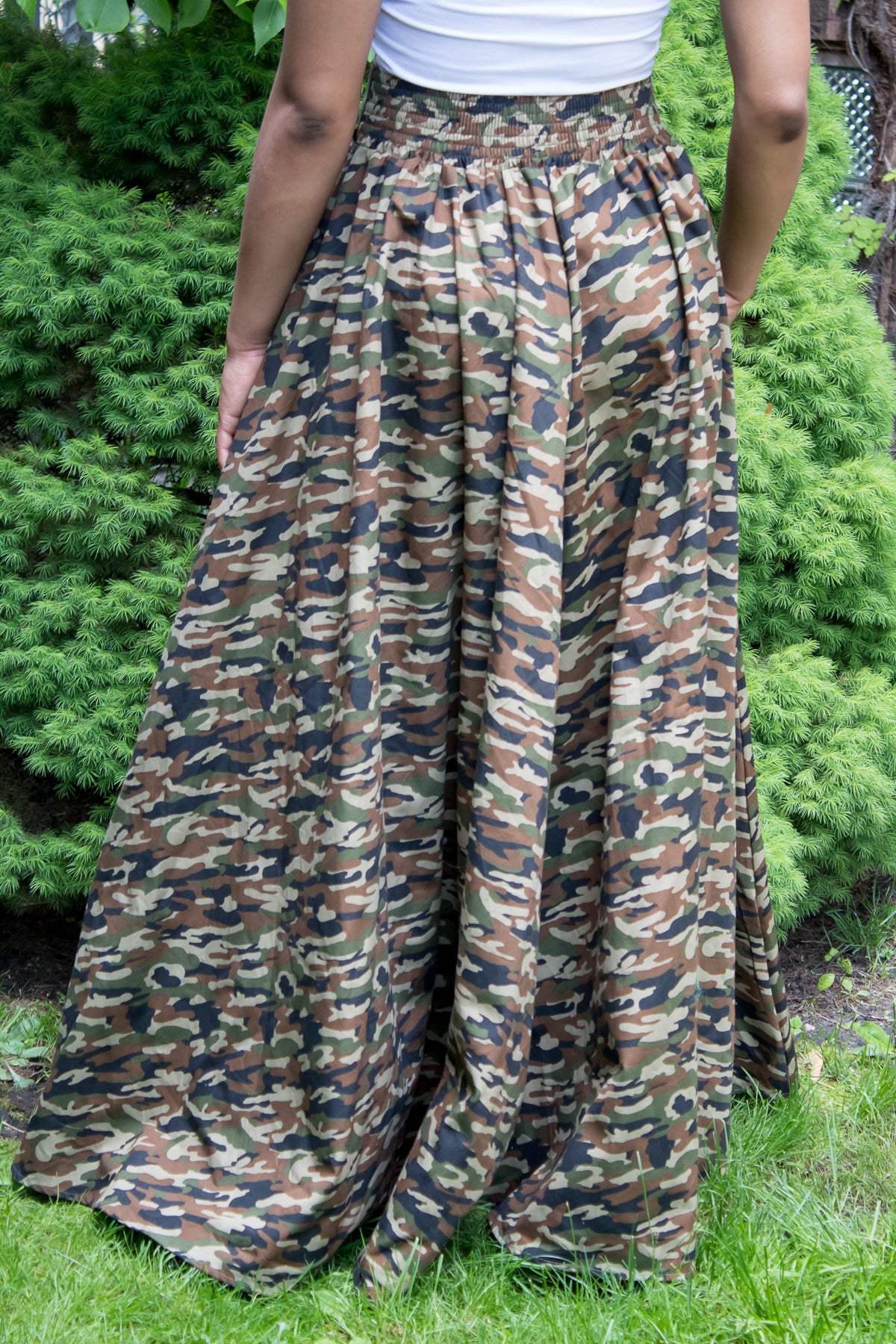 Dark Camouflage Print Maxi Skirt kayraimports Kayra Imports
