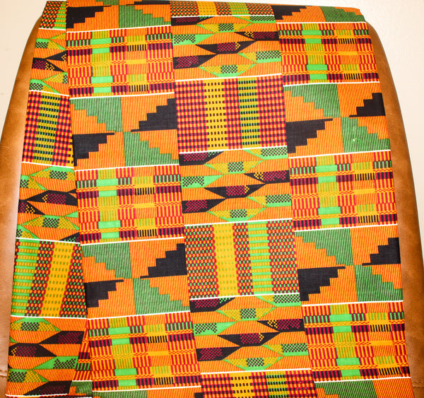 Classic Kente Print Fabric (Orange, Green, Black)