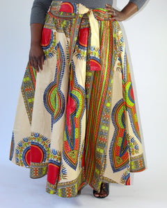Ivory & Red Dashiki Print Maxi Skirt