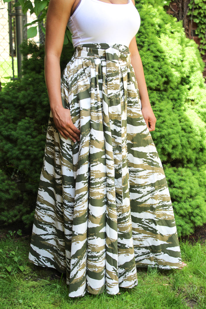 Olive & White Maxi Skirt | kayraimports.com – Kayra Imports