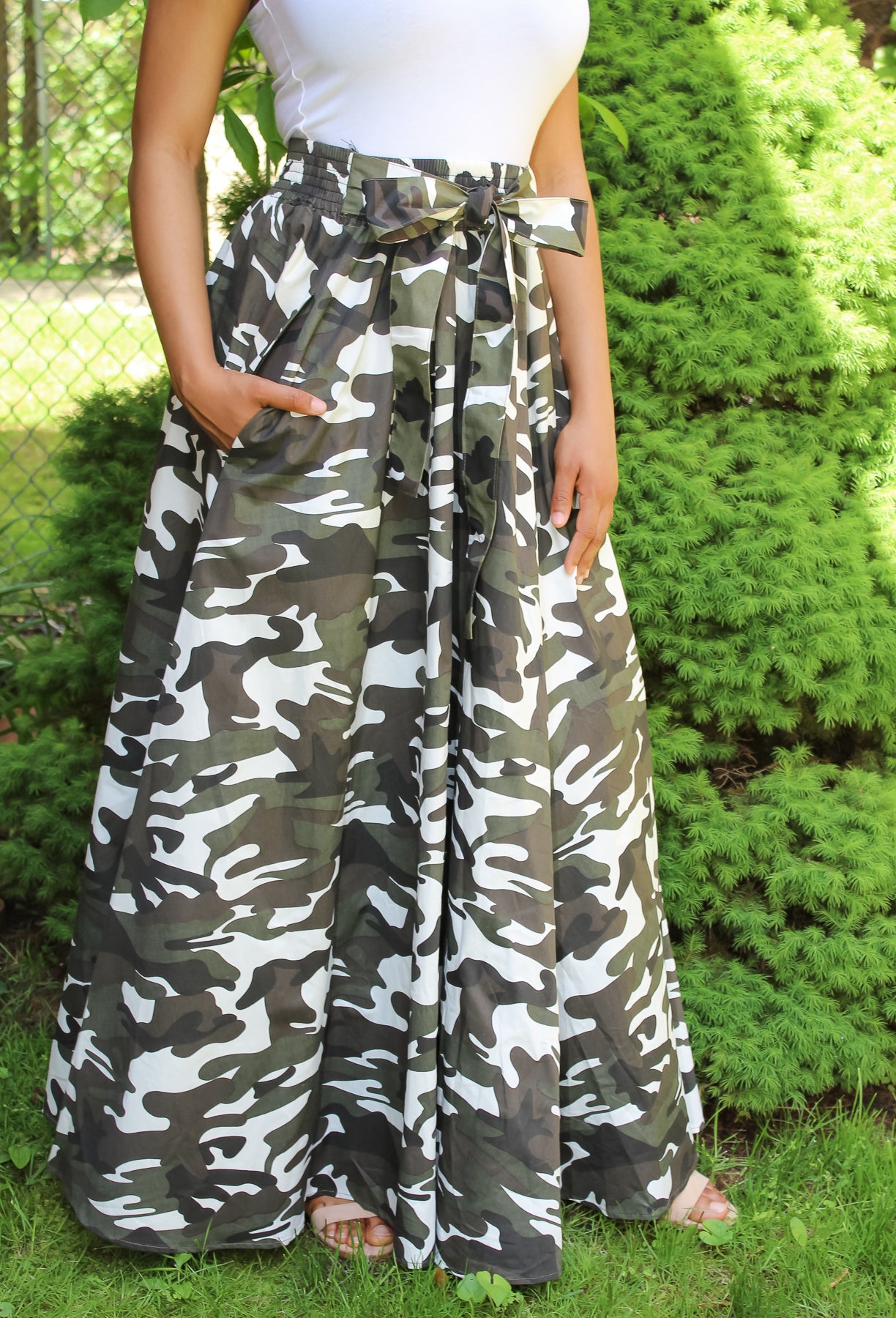 Grey White Camo Maxi Skirt kayraimports Kayra Imports