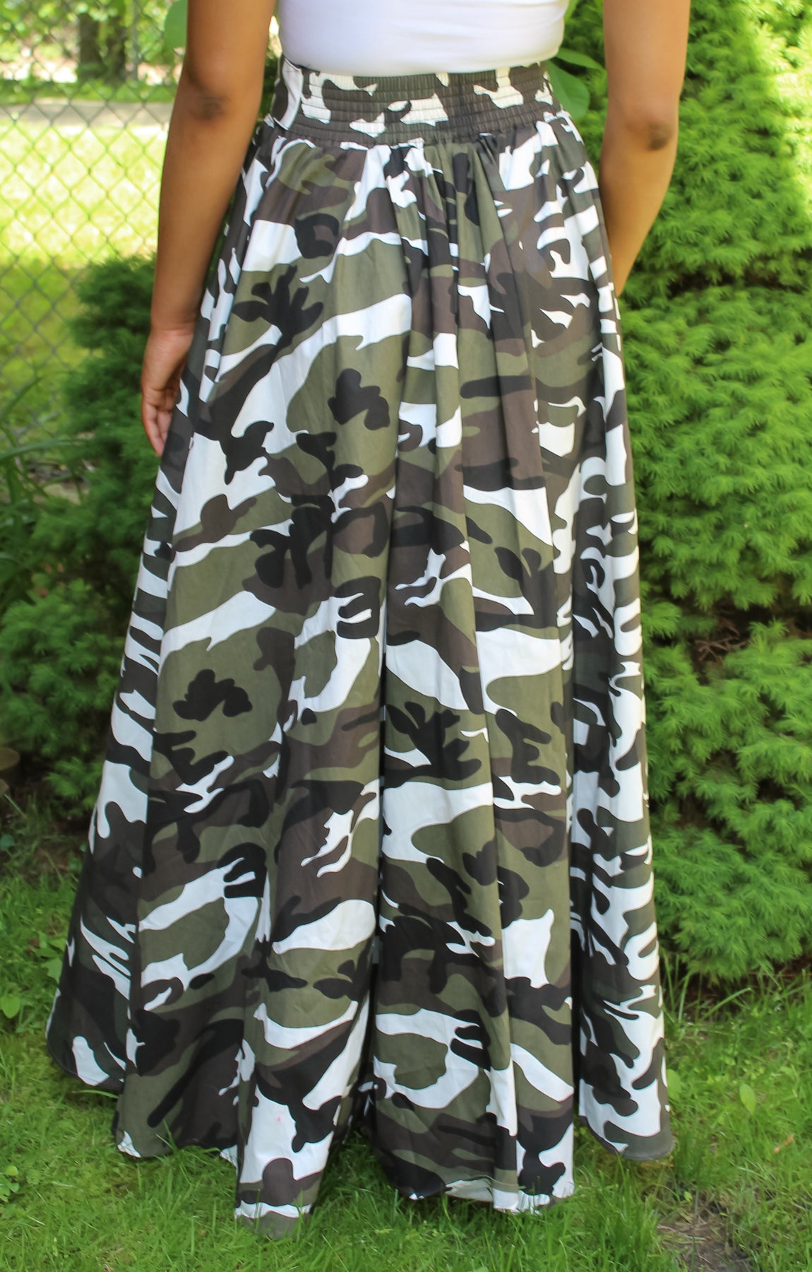 Grey & White Camo Maxi Skirt | kayraimports.com – Kayra Imports