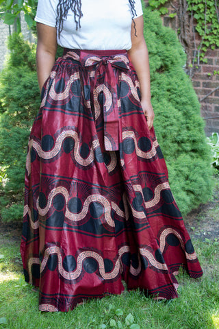 Sangria & Black Ankara Print Skirt