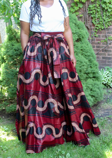 Sangria & Black Ankara Print Skirt