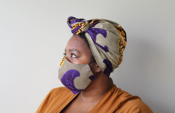 Purple Tree Mask & Head Wrap Set