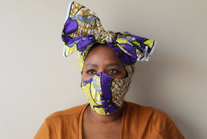 Purple & Yellow Mask Head Wrap Set