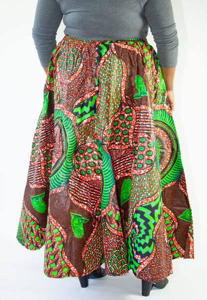 Orange, Green, Blue African Print Skirt