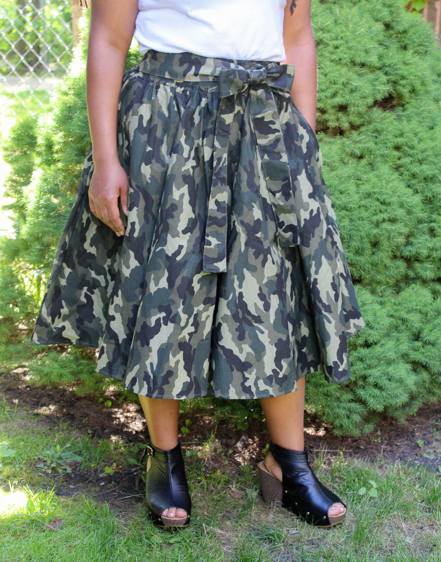 Knee Length Dark Green Camo Skirt | kayraimports.com – Kayra