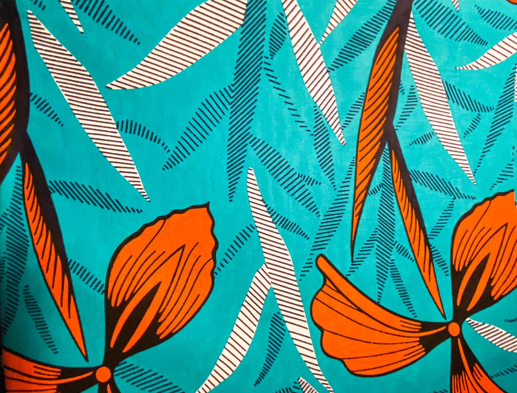 Teal & Orange Floral Fabric