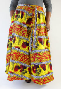 Yellow & Red Fan Print Maxi Skirt