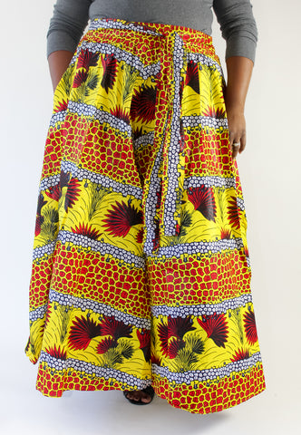 Yellow & Red Fan Print Maxi Skirt