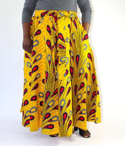Yellow, Red & Navy African Print Skirt